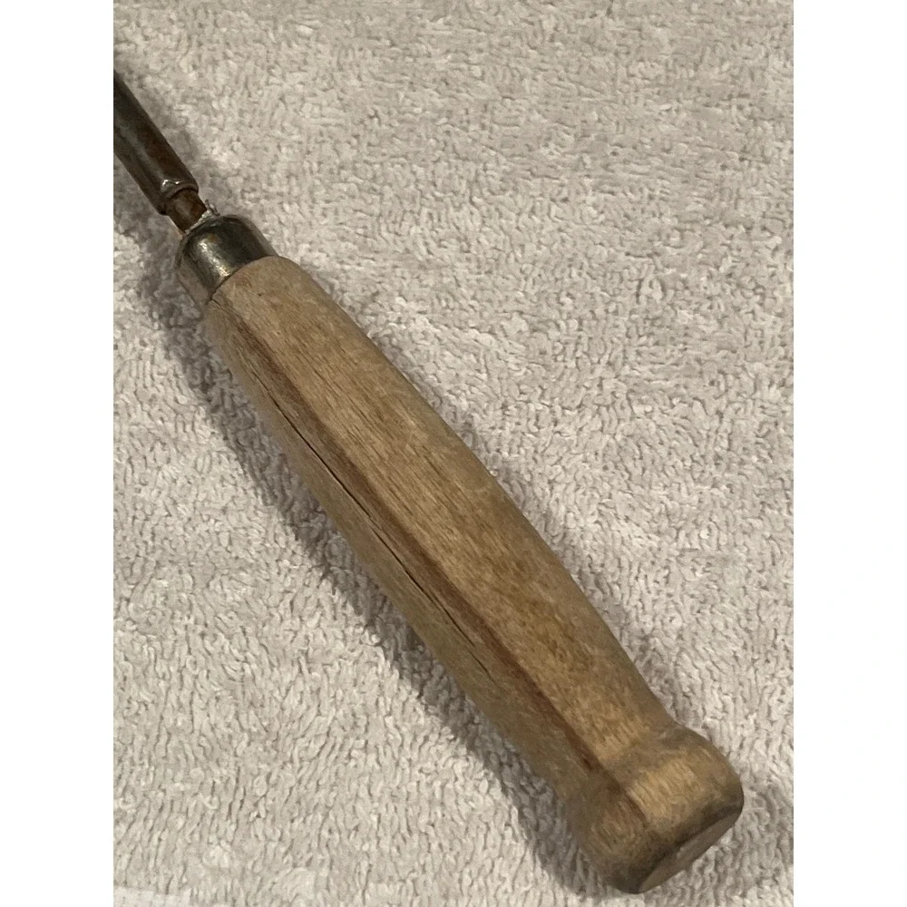 Vintage Perforated Skimmer Spoon Primitive Wooden Handle Rustic Kitchen Tool